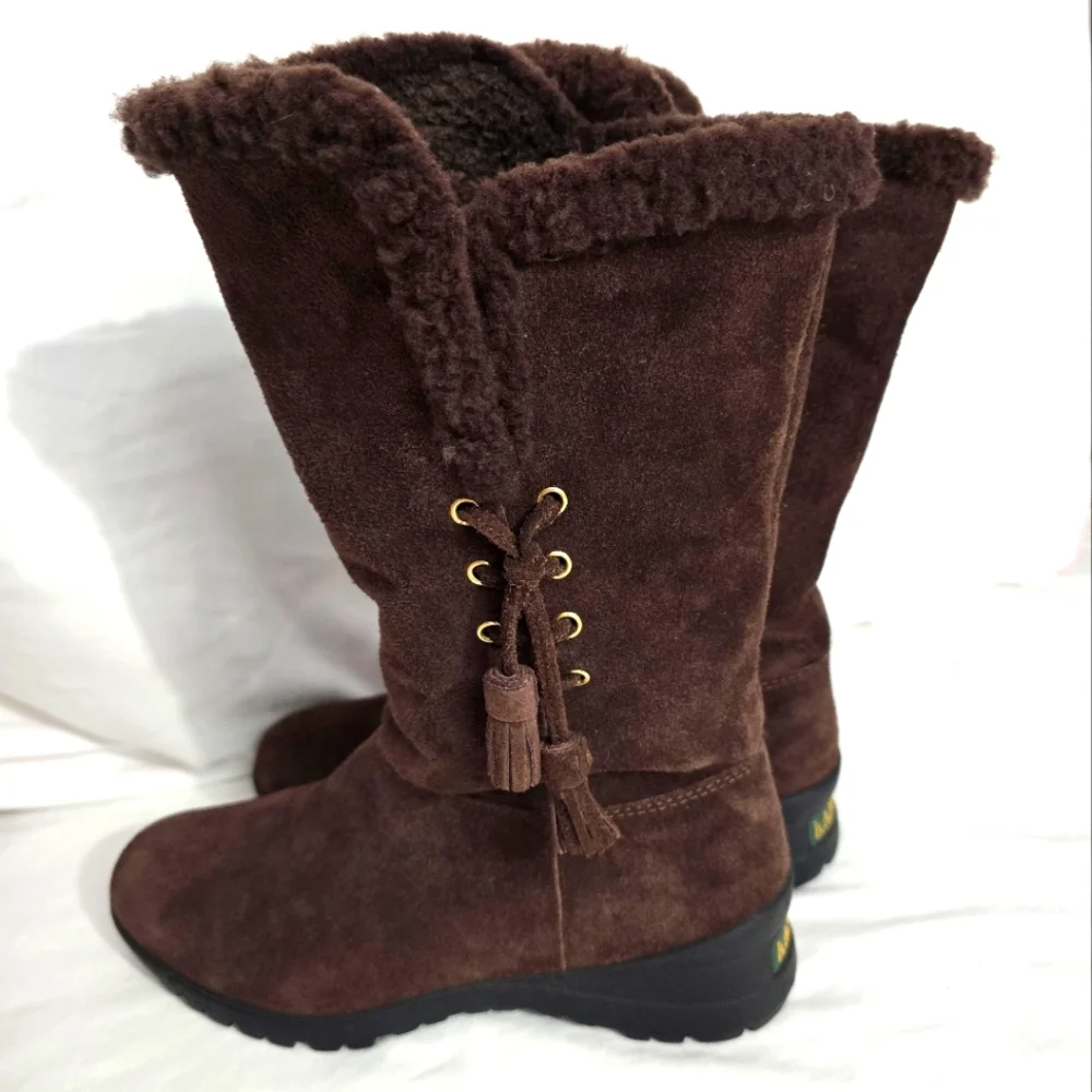 Lauren Ralph Lauren Tadina Brown Suede Nubuck Lamb Fur Shearling Boots s…